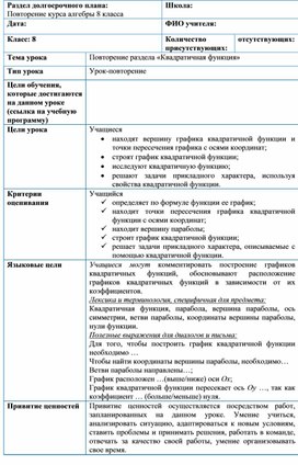Обложка для материала Алгебра_8класс_Повторение_Квадратичная функция_Разработка урока №3 (1)