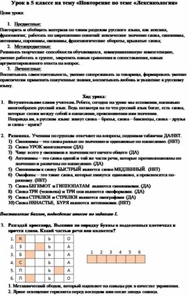 Урок русского языка в форме игры в 5 классе по теме "Лексикология. Повторение"