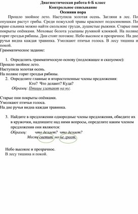 Диагностическая контрольная работа для обучающихся школ-интернатов 8 вида