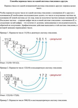 Обложка для материала Способы перевода чисел из одной системы счисления в другую