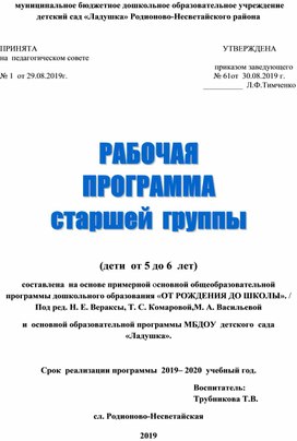 Рабочая программа старшей группы 2019-2020 учебный год