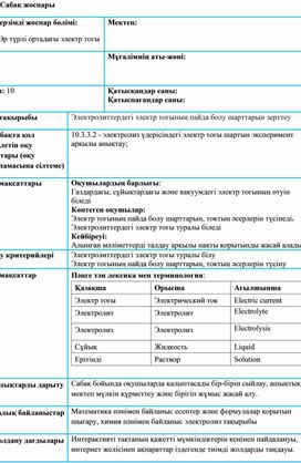 Обложка для материала Электролиттердегі эл. тогы Сабақ жоспары