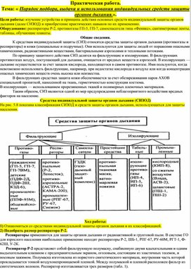 Обложка для материала Практическая работа по ОБЗР на тему "Средства индивидуальной защиты"