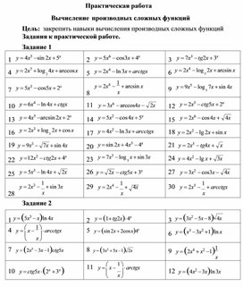 Обложка для материала Практическая работа Производные функций