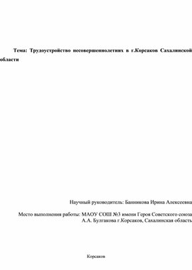 Проект "Трудоустройство несовершеннолетних"