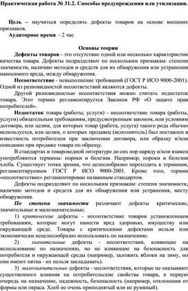 08.05. МДК.01.01. РОЗНИЧНАЯ ПРОДАЖА НЕПРОДОВОЛЬСТВЕННЫХ ТОВАРОВ Практическое занятие 31