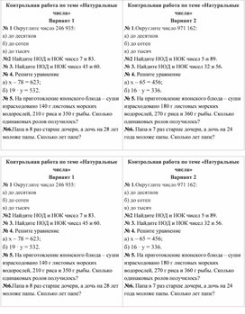 Обложка для материала Контрольная работа по теме " Натуральные числа" 6 класс