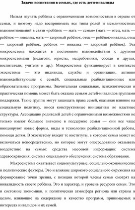 Обложка для материала Консультация "Задачи воспитания в семьях, где есть дети-инвалиды"