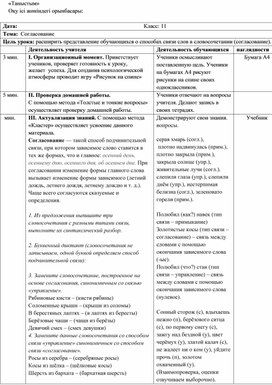 Урок № 11. Русский язык. 11 класс (в национальной школе) Тема:  "Согласование"