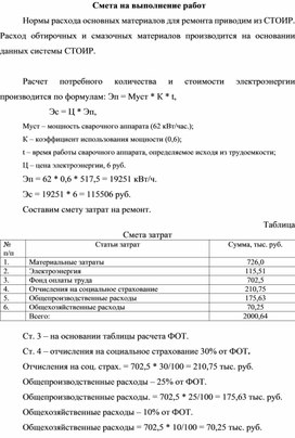 Обложка для материала Смета на выполнение работ