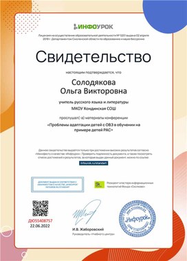 Обложка для материала Свидетельство конференции "Проблемы адаптации детей с ОВЗ"