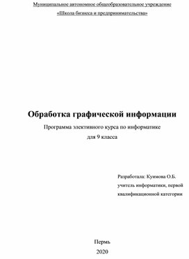 Обработка графической информации Программа элективного курса по информатике для 9 класса