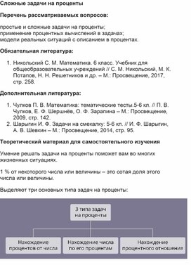 Конспект урока по математике 6 класс "Сложные задачи на проценты"