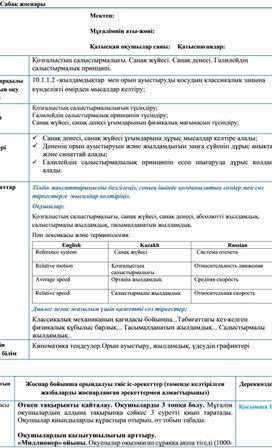 Обложка для материала Сабақ жоcпары_10 сынып_Жылдамдықтарды қосудың классикалық заңы