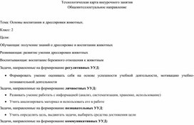 Обложка для материала Технологическая карта внеурочного занятия Общеинтеллектуальное направление "Основы воспитания и дрессировки животных"