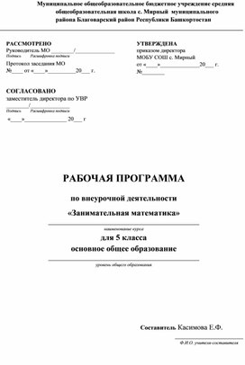 Рабочая программа по внеурочной деятельности "Занимательная математика". 5 класс.