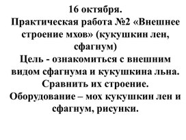 Обложка для материала Практическая работа №2 «Внешнее строение мхов» (кукушкин лен, сфагнум)