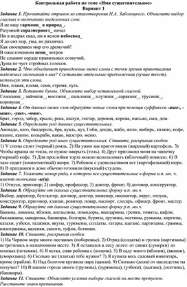 Контрольная работа по теме «Имя существительное»10 класс