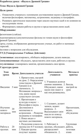 Обложка для материала Разработка урока:  «Наука в Древней Греции»