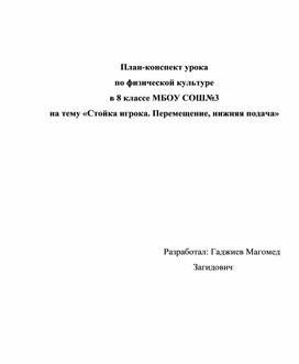 «Стойка игрока. Перемещение, нижняя подача»