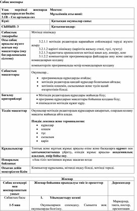 Обложка для материала 5Мәтінді пішімдеу_2 сабақ_1Нұсқа_Қысқа мерзімді жоспар