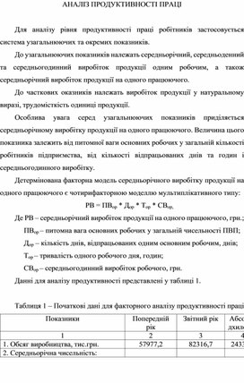 Доклад за темою: АНАЛІЗ ПРОДУКТИВНОСТІ ПРАЦІ