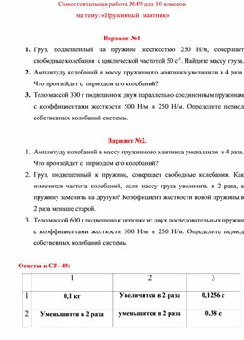 Обложка для материала Самостоятельная работа №47  для 10 классов