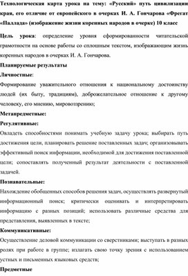 Технологическая карта урока родной литературы 10 класс