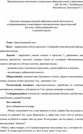 Конспект непосредственной образовательной деятельности по формированию элементарных математических представлений На тему: «Заколдованный лес»  в средней группе.