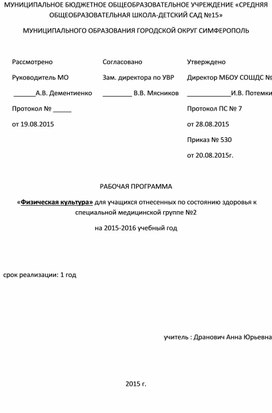 Рабочая программа по СМГ 2 группа