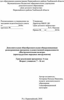 Разноуровневая дополнительная общеобразовательная общеразвивающая программа "Инструментальная палитра" (Оркестр русских народных инструментов")