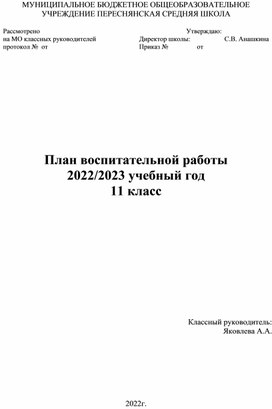 План воспитательной работы 11 класс