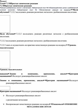 Поурочное планирование по химии