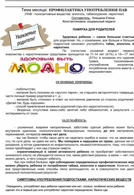 Обложка для материала ПРОФИЛАКТИКА УПОТРЕБЛЕНИЯ ПАВ