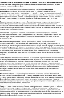 Обложка для материала Отрасли философского знания