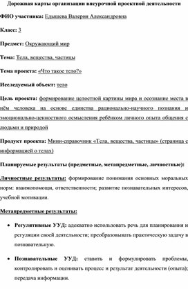 Дорожная карты организации внеурочной проектной деятельности