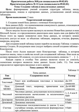 Обложка для материала Создание таблиц и ввод исходных данных