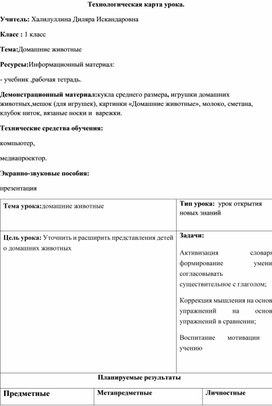 Открытый урок мира природы и человека в 1 классе ".Домашние животные"