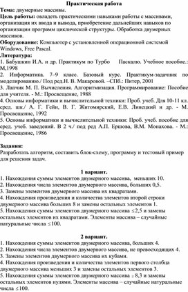 Обложка для материала Практическая работа по информатике