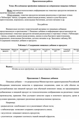 Практическая работа. Исследование продуктов питания на содержание пищевых добавок