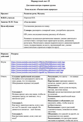 Конспект занятия в старшей группе Раздел: Развитие речи и музыка Тема: «Сад на окне»