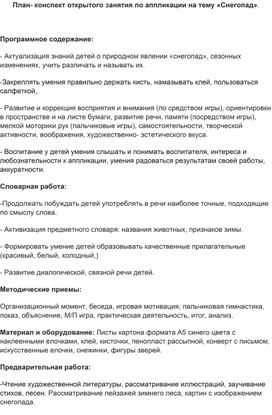 Конспект по дополнительному образованию: "Снегопад".