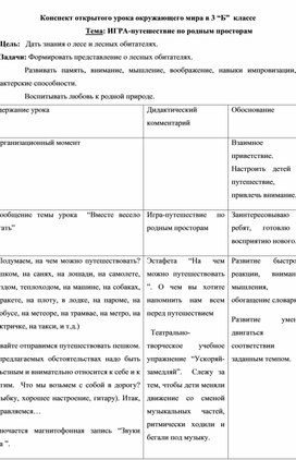 Урок окружающего мира " Путешествие по просторам"