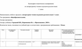 Обложка для материала КТП по литературному чтению на родном языке - 1 класс