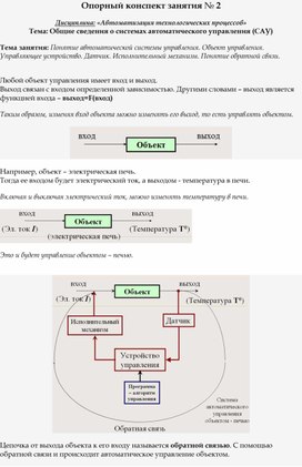 Обложка для материала Опорный конспект занятия № 2  Дисциплина: «Автоматизация Технологических процессов