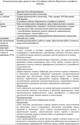 Обложка для материала Технологическая карта урока по вероятности и статистике