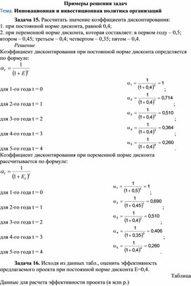 Обложка для материала Примеры решения задач Тема. Инновационная и инвестиционная политика организаций