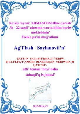 Обложка для материала ZATTI’N’ SALI’STI’RMALI’ YERIW JI’LLI’LI’G’I’.AMORF DENELERDIN’ YERIW HA’M