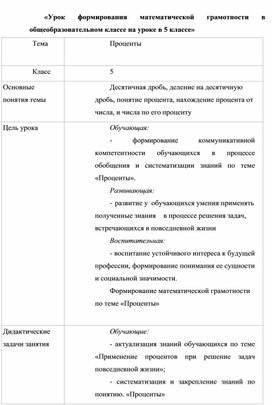 Урок формирования математической грамотности на уроках в 5 классе