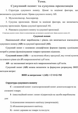 Обложка для материала Тема. Сукупний попит та сукупна пропозиція